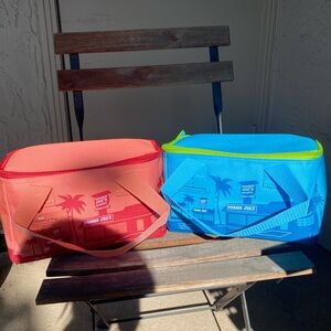 NWT Trader Joe's Insulated Lunch Bags - Coral & Blue - Set of 2
